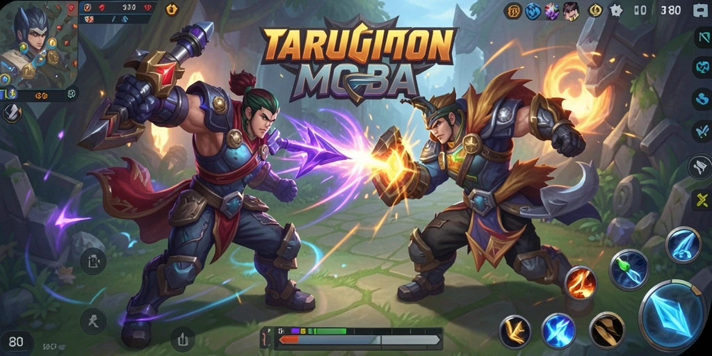 Gambaran gameplay seru di arena pertarungan MOBA.