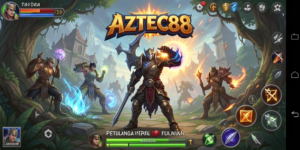 Screenshot <strong>AZTEC88</strong> menampilkan pertarungan epik di dunia Aztec.