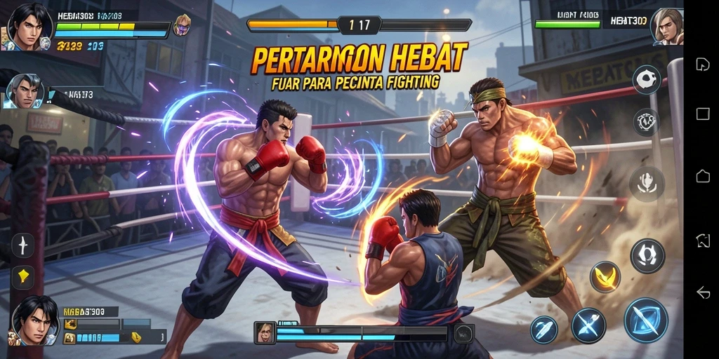 Tampilan mencolok dari gameplay HEBAT303 dengan aksi bertarung yang intens.