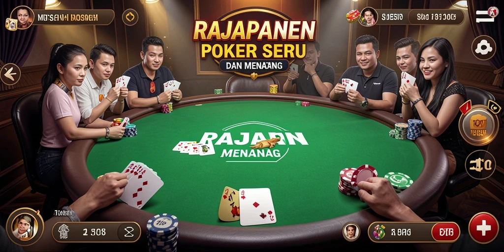 Tampilan gameplay seru di RAJAPANEN dengan pemain yang bersaing di meja poker.